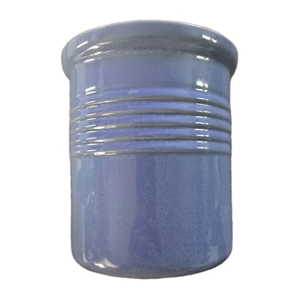 Pampered Chef Family Heritage Stoneware Crock Blue Ribbed USA 6.5"